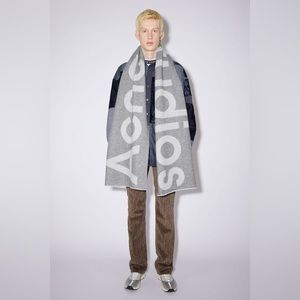 Acne Studios Toronty Logo Wool-Jacquard Scarf Grey